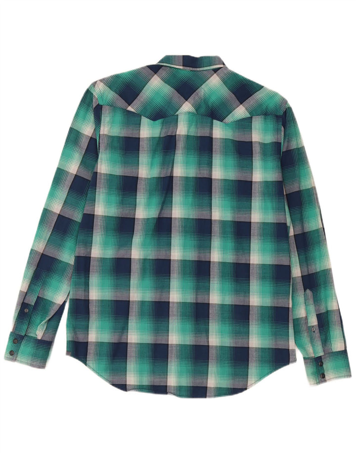 American Eagle Outfitters Slim-Fit-Hemd für Herren, mittelblau, kariert, Baumwolle