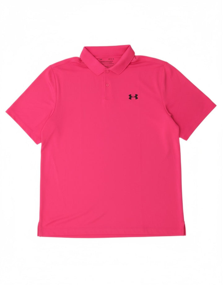 UNDER ARMOUR Mens Polo Shirt Large Pink Polyester