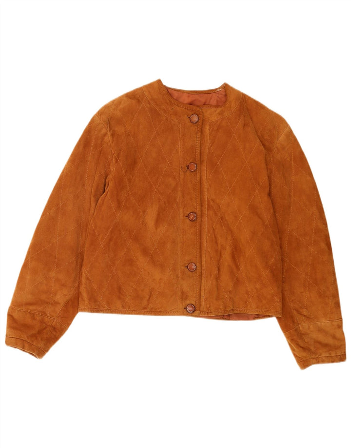 Vintage Damen Crop Wildlederjacke UK 16 Groß Braun Geometrisch