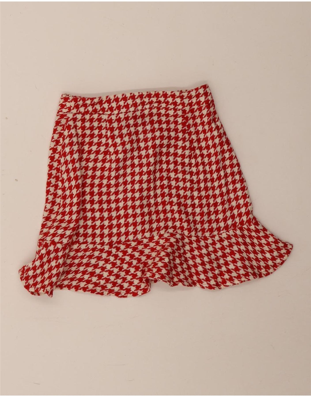 Zara Damen Minirock XS W24 Rote Hahnentritt-Baumwolle