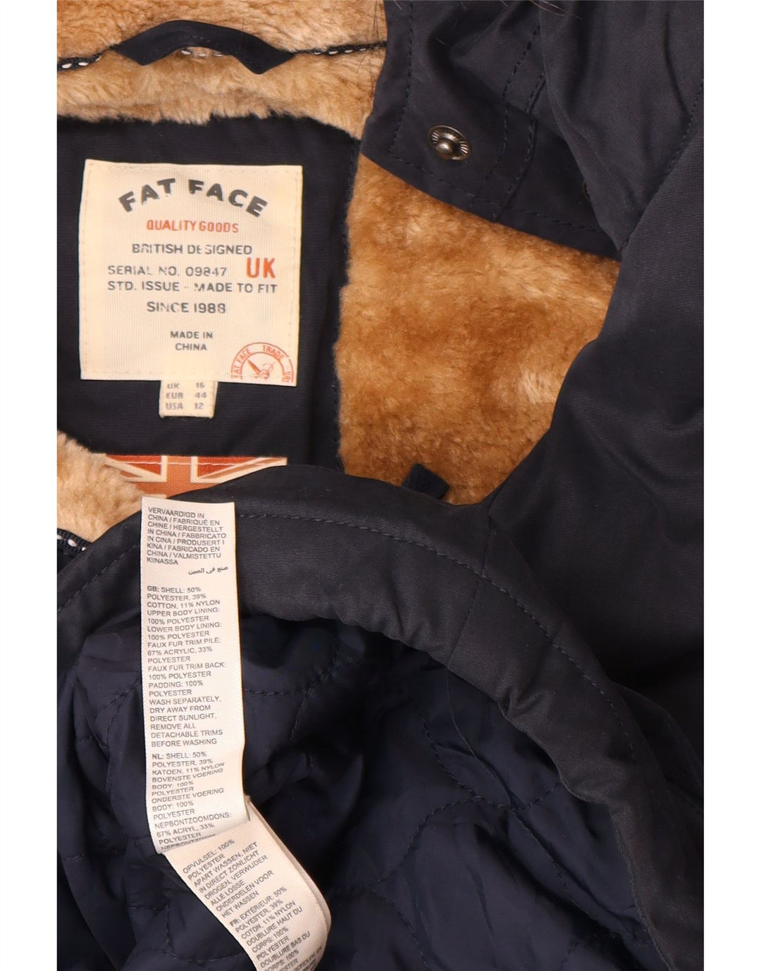 Fat Face Damen-Sherpa-Parka mit Kapuze, Größe 40, Marineblau, Polyester