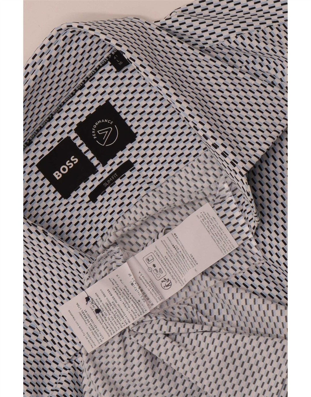 Hugo Boss Herren Slim Fit Hemd Größe 41 16 Großes blaues geometrisches Polyamid