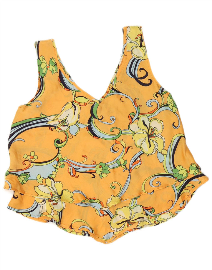 Vintage Damen Ärmelloses Blusentop UK 14 Medium Orange Floral