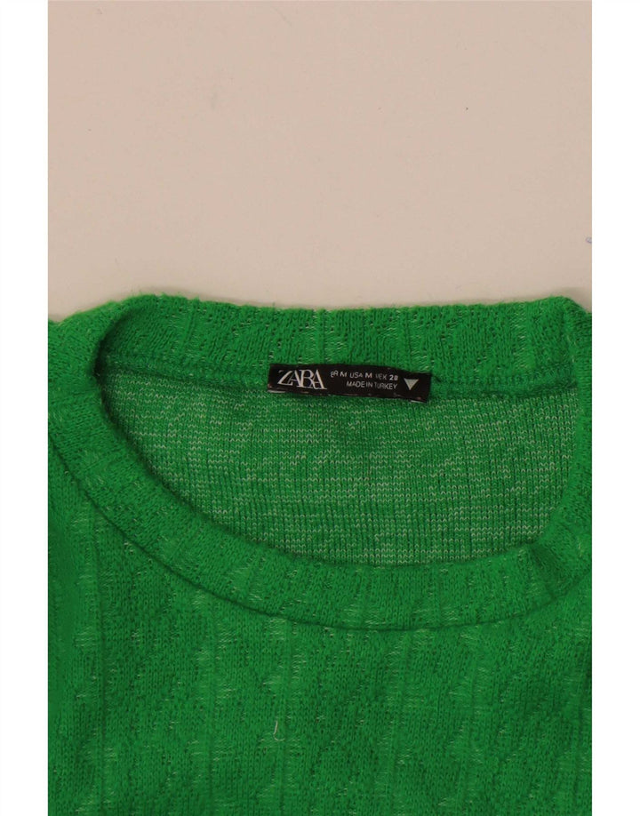 Zara Damen Crop Top Langarm UK 12 Mittelgrün