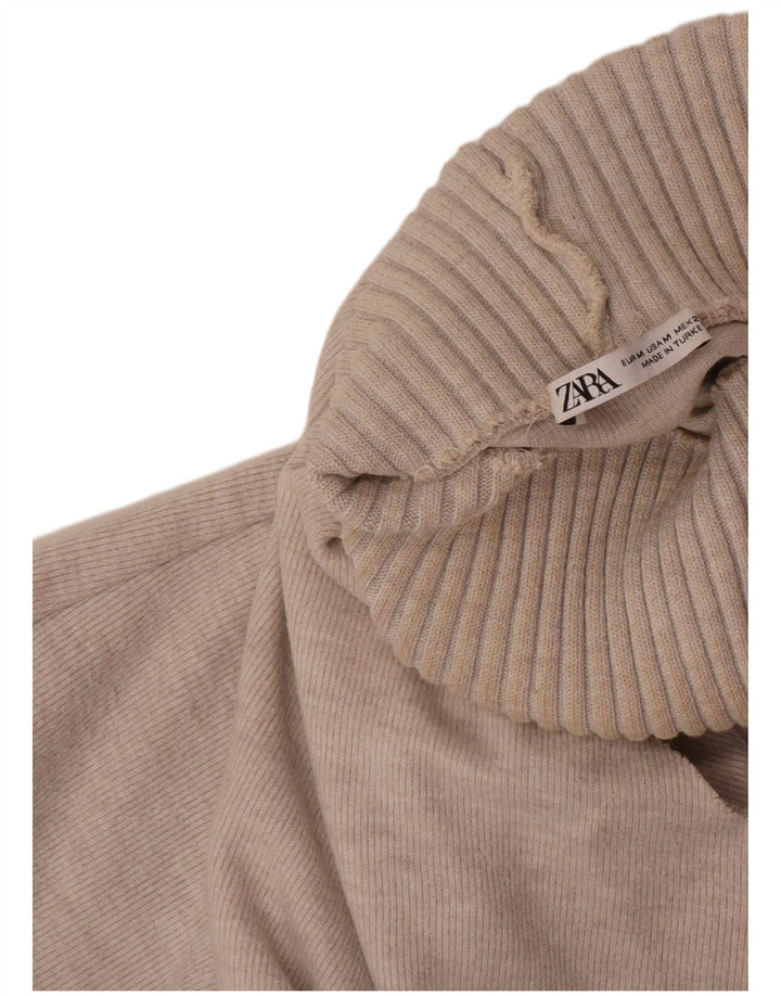 Zara Damen Rollkragen-Trägershirt UK 12 Mittelbeige