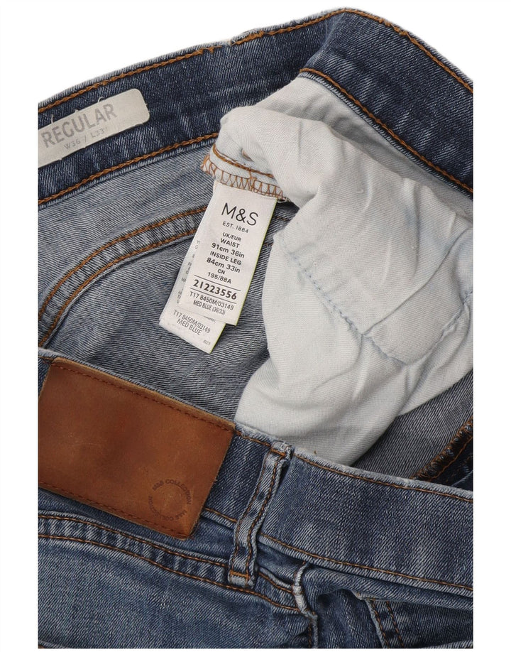 Marks & Spencer Herren Regular Straight Jeans W36 L33 Blaue Baumwolle