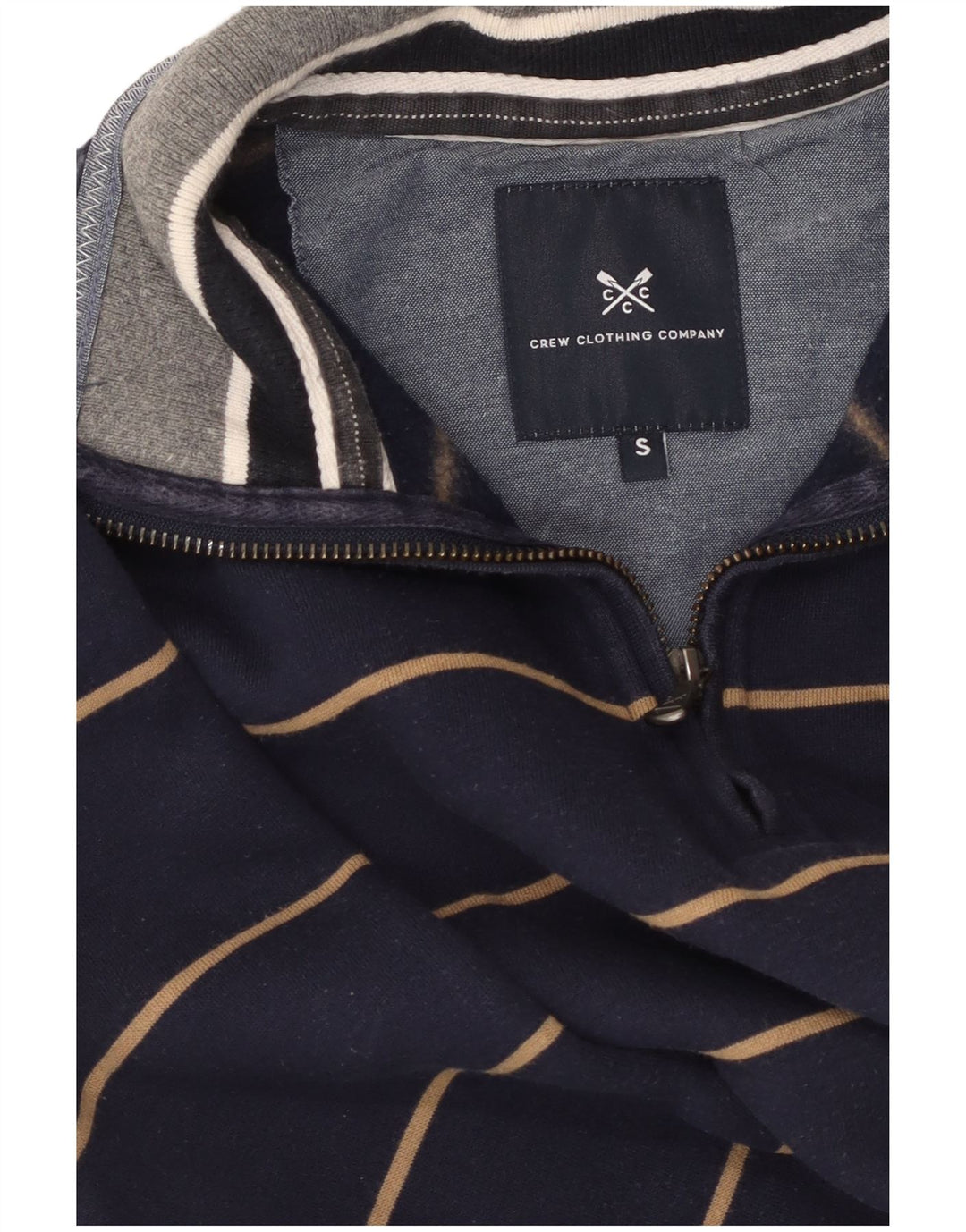 CREW CLOTHING Herren-Sweatshirt mit Reißverschluss am Hals, Größe S, Marineblau gestreift