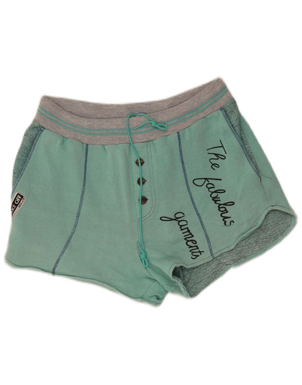 Adidas Damen Graphic Sport Shorts UK 6 XS Grün Colourblock Baumwolle