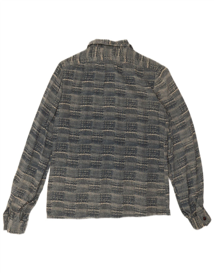 Vintage Damen Shirt UK 12 Mittelblau Geometrisch