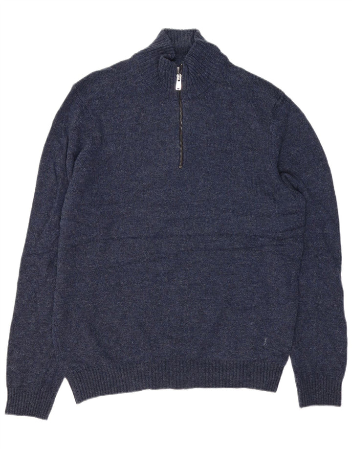 Marks & Spencer Herren-Pullover mit Reißverschluss am Hals, groß, Marineblau, klassisch