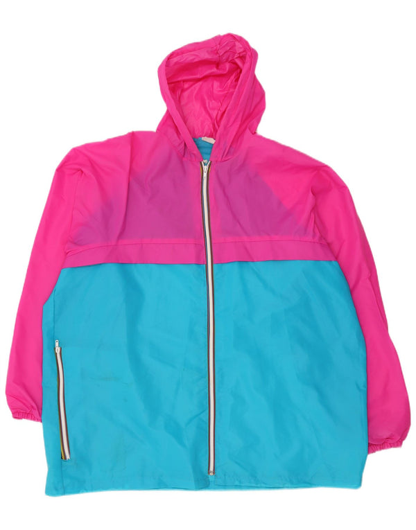 Vintage Herren-Regenjacke mit Kapuze, UK 44 2XL, blaues Colourblock-Polyamid