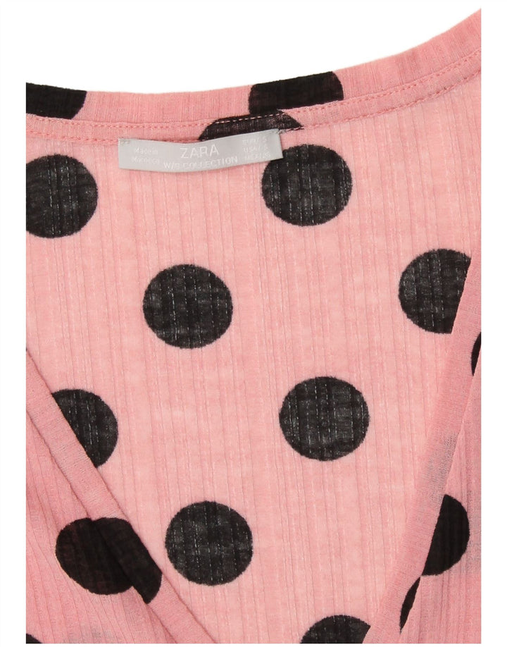 Zara Damen Crop Bluse Top UK 10 Small Pink Polka Dot