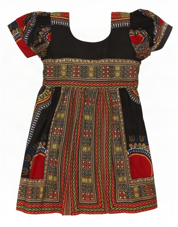 Vintage Damen Empire Kleid UK 12 Medium Mehrfarbig Geometrisch Festival