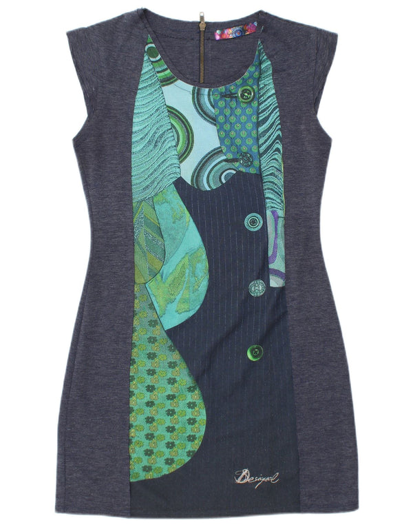Desigual Damen Etuikleid UK 14 Mittelblau Geometrisch