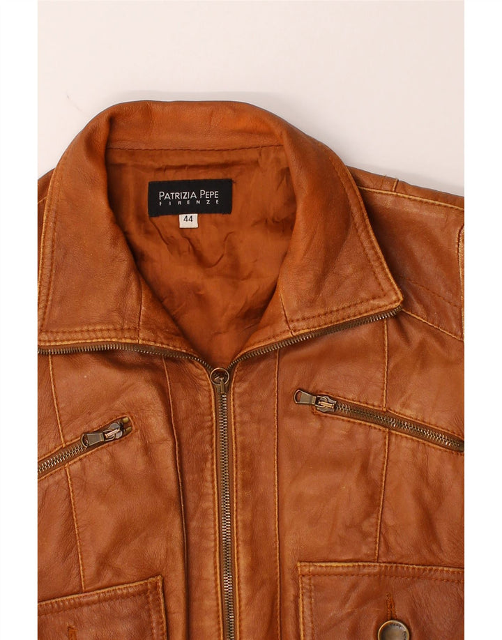 PATRIZIA PEPE Womens Bomber Leather Jacket IT 44 Medium Brown Leather Vintage Patrizia Pepe and Second-Hand Patrizia Pepe from Messina Hembry 
