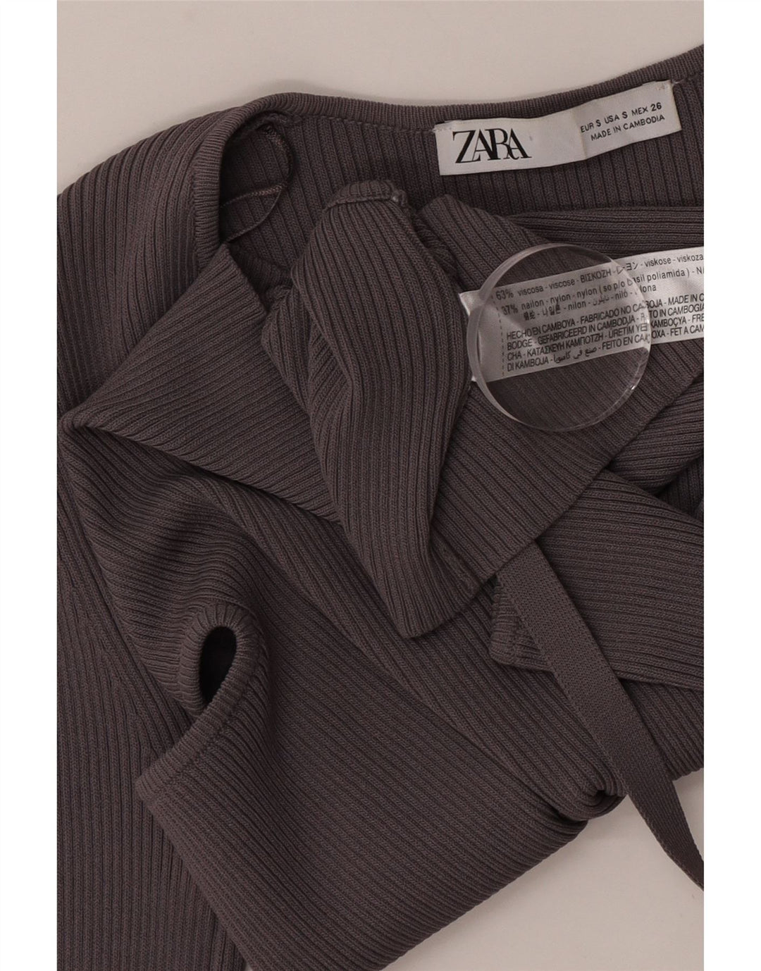 Zara Damen Cut-Out Crop Top UK 10 Small Graue Viskose