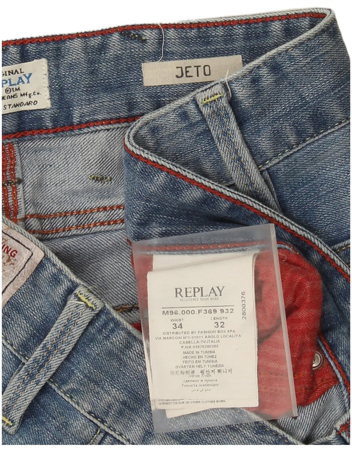 Replay Herren Jeto Slim Jeans W34 L32 Blaue Baumwolle