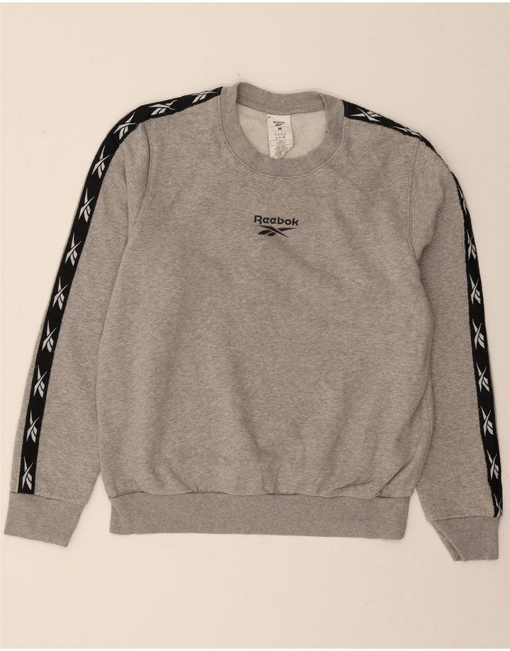 REEBOK Mens Graphic Sweatshirt Jumper Medium Grey Colourblock Cotton Vintage Reebok and Second-Hand Reebok from Messina Hembry 