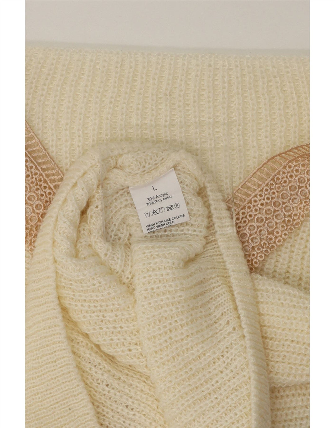 VINTAGE Womens V-Neck Jumper Sweater UK 16 Large Off White Polyester Vintage Vintage and Second-Hand Vintage from Messina Hembry 