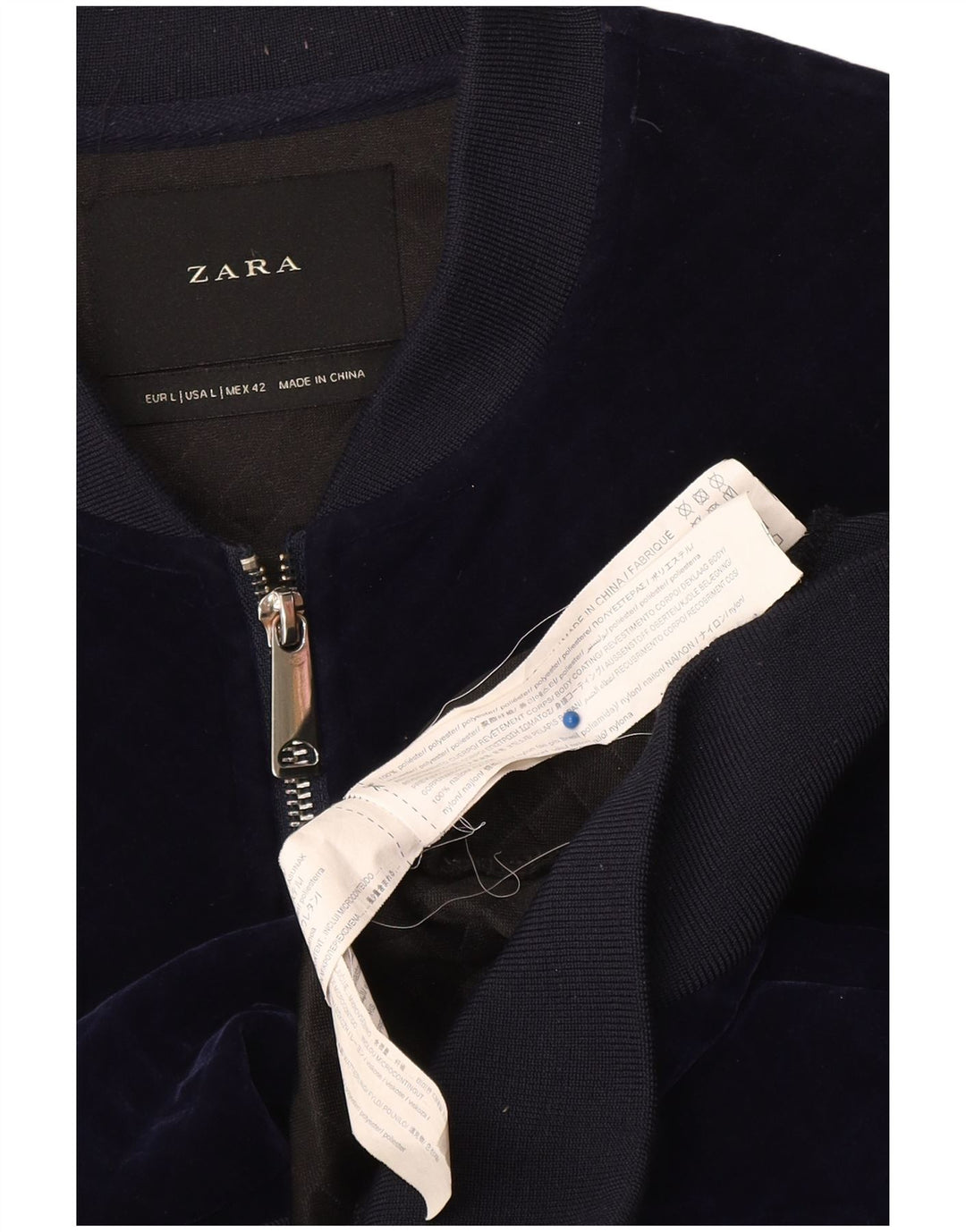 Zara Herren Velours-Bomberjacke UK 40 Large Marineblau Polyester