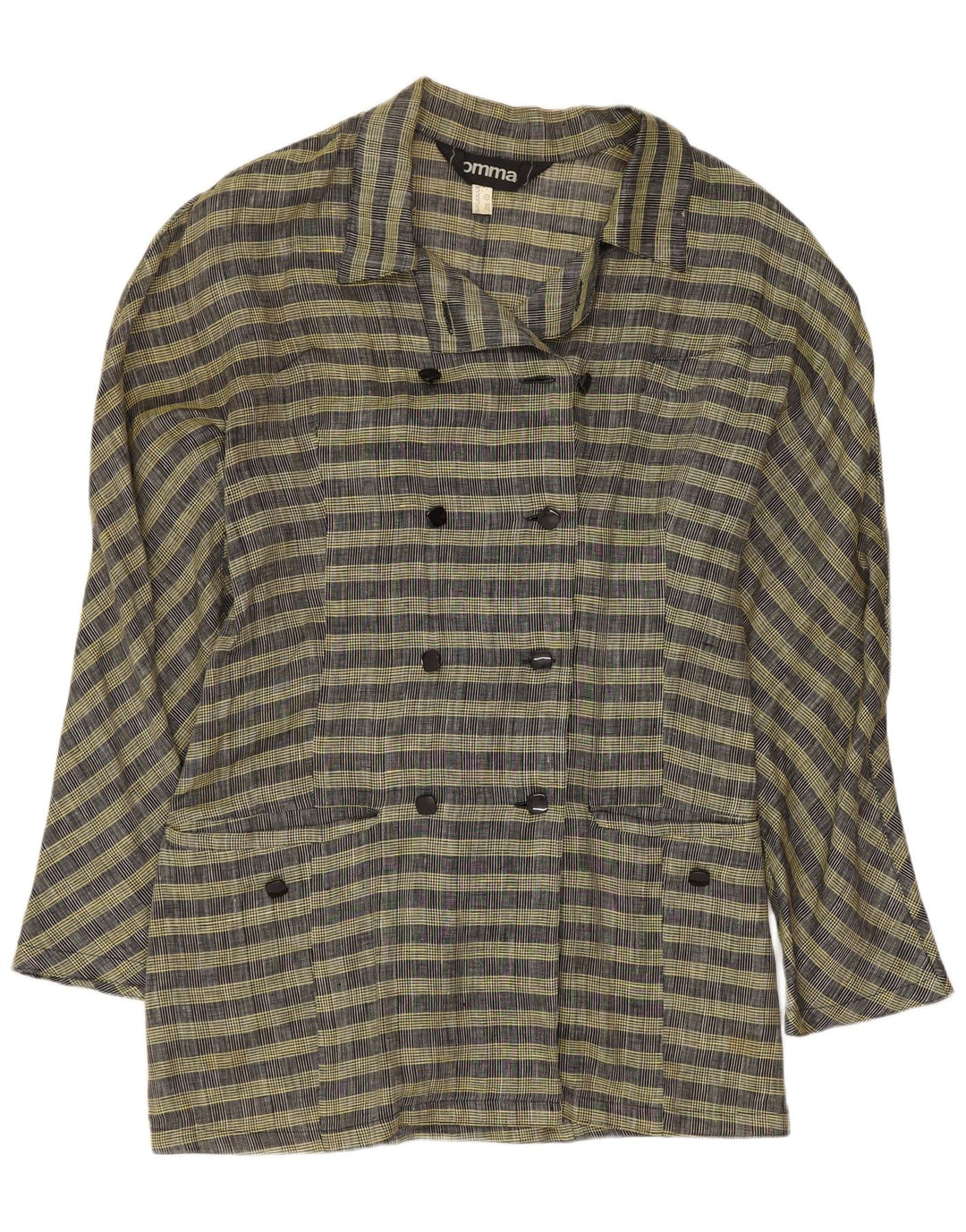 Comma, zweireihiger Blazer für Damen, UK 14, groß, gelb karierte Wolle