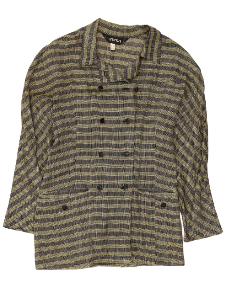 Comma, zweireihiger Blazer für Damen, UK 14, groß, gelb karierte Wolle