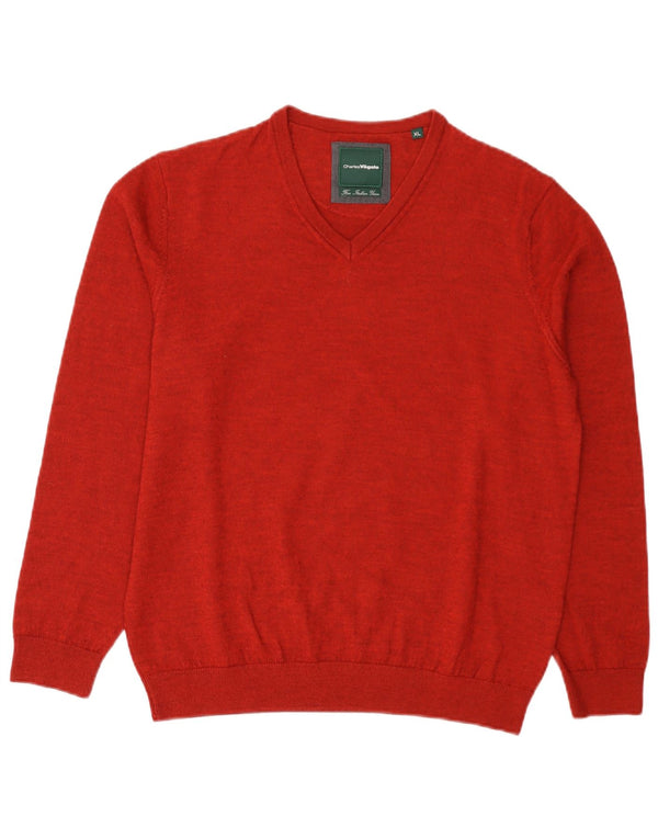 Charles Vogele Womens V-Neck Jumper Sweater UK 18 XL Red Polyacrylic