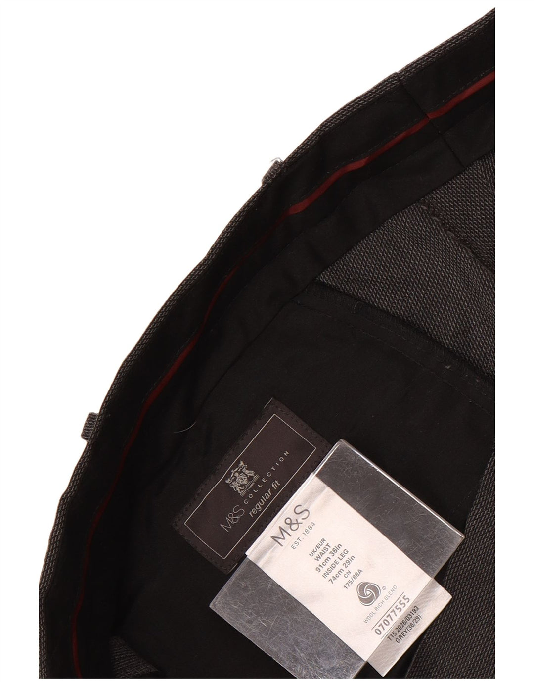 Marks & Spencer Herren-Anzughose mit gerader Passform und normaler Passform, W36, L29, graue Wolle