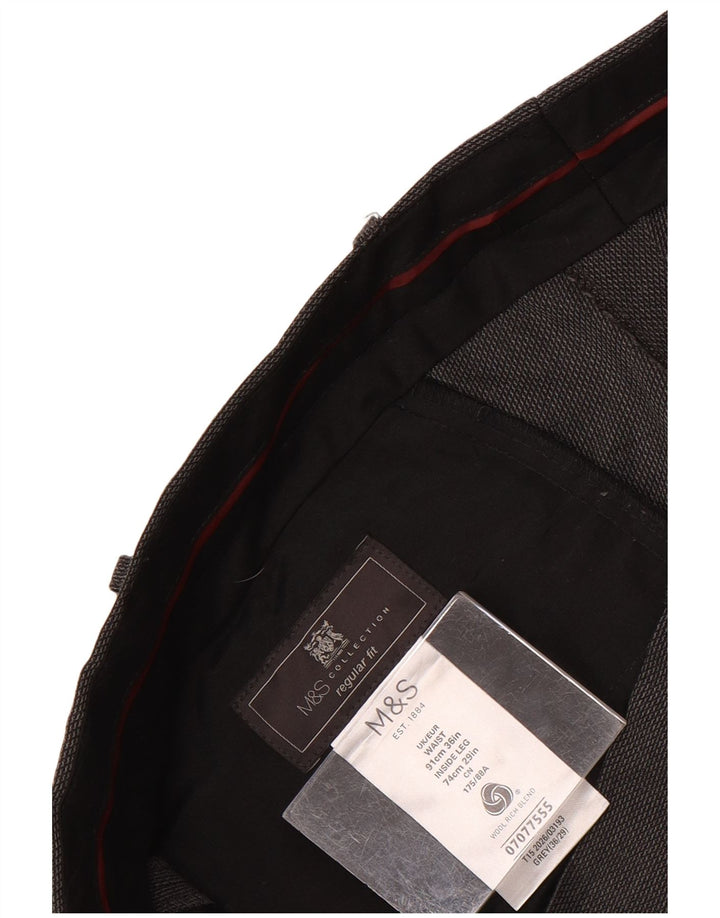 Marks & Spencer Herren-Anzughose mit gerader Passform und normaler Passform, W36, L29, graue Wolle