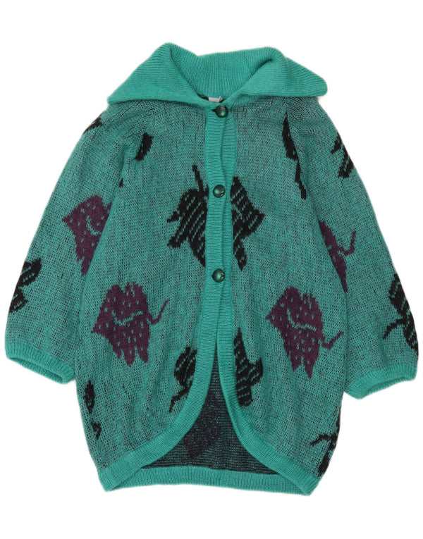 Vintage Damen Longline Cardigan Pullover UK 16 Groß Türkis Blumen