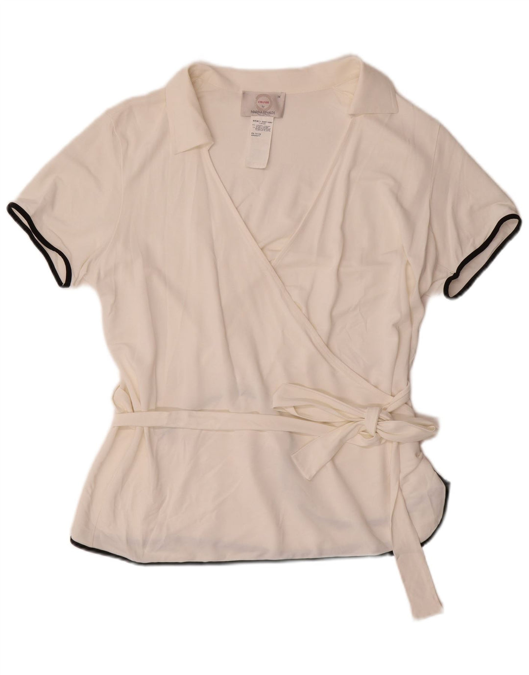 MARINA RINALDI Damen Wickelbluse mit kurzen Ärmeln, UK 14, Mittelweiß