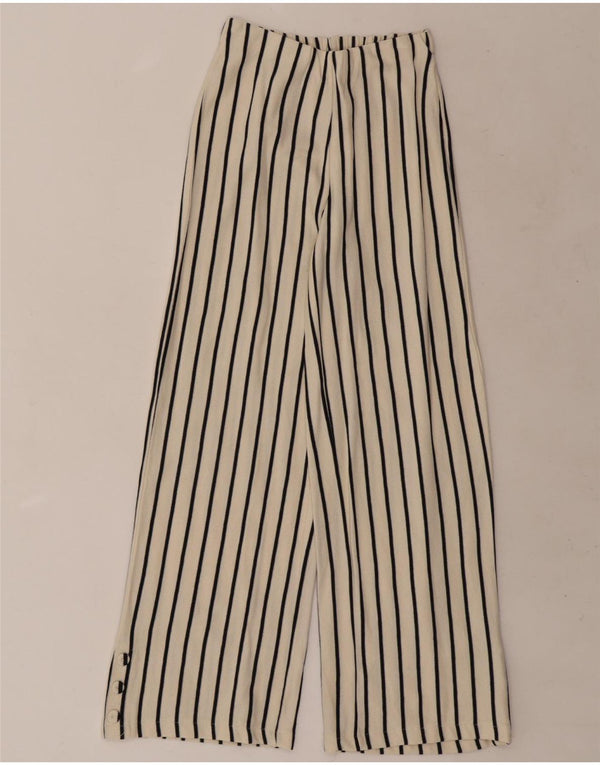Zara Mädchen-Freizeithose mit weitem Bein, 13–14 Jahre, W22, L27, beige Nadelstreifen