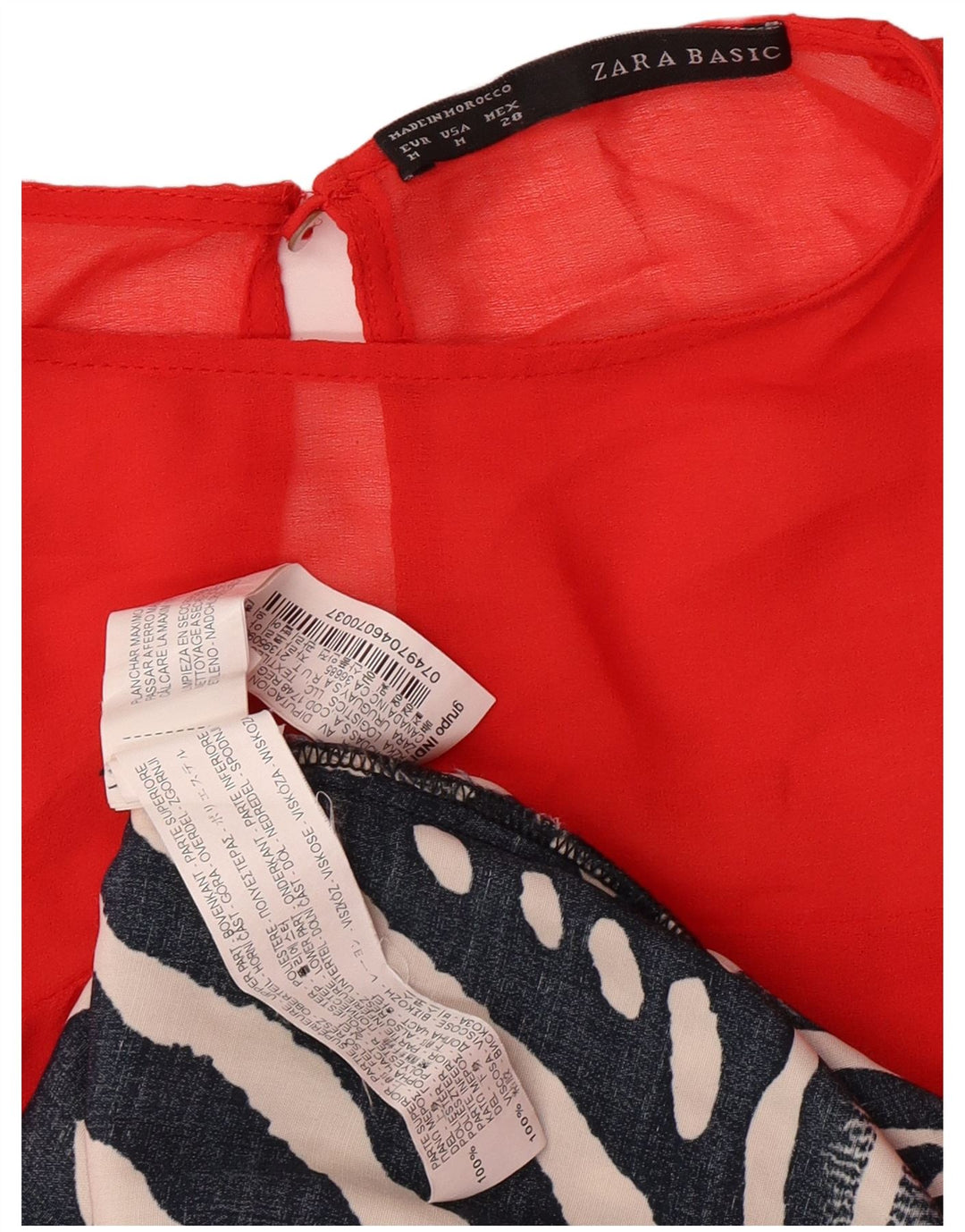 Zara Damen Basic Ärmelloses A-Linien-Kleid UK 12 Mittelrot Geometrisch Modern