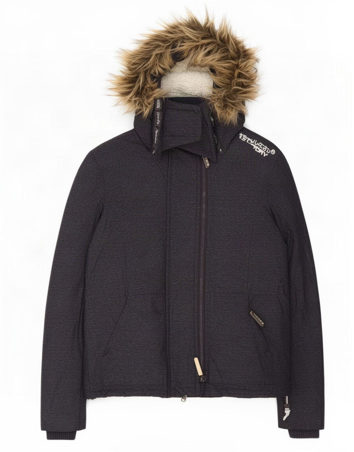 Superdry Damen-Windbreakerjacke mit Kapuze, UK 12, Mittelgrau, Polyester