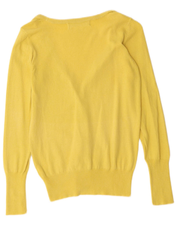 Zara Damen-Cardigan-Pullover UK 10 Kleine gelbe Baumwolle