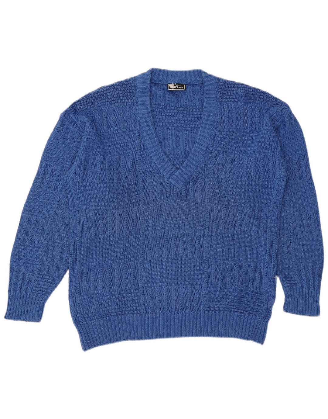 Vintage Herren V-Ausschnitt Pullover mittelblaue Baumwolle