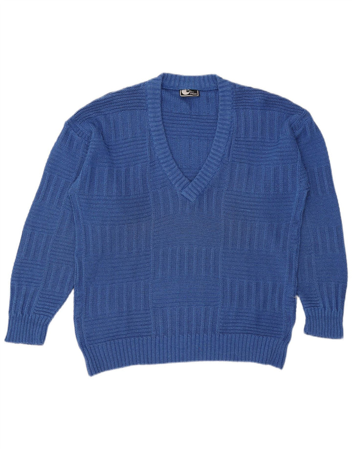 Vintage Herren V-Ausschnitt Pullover mittelblaue Baumwolle