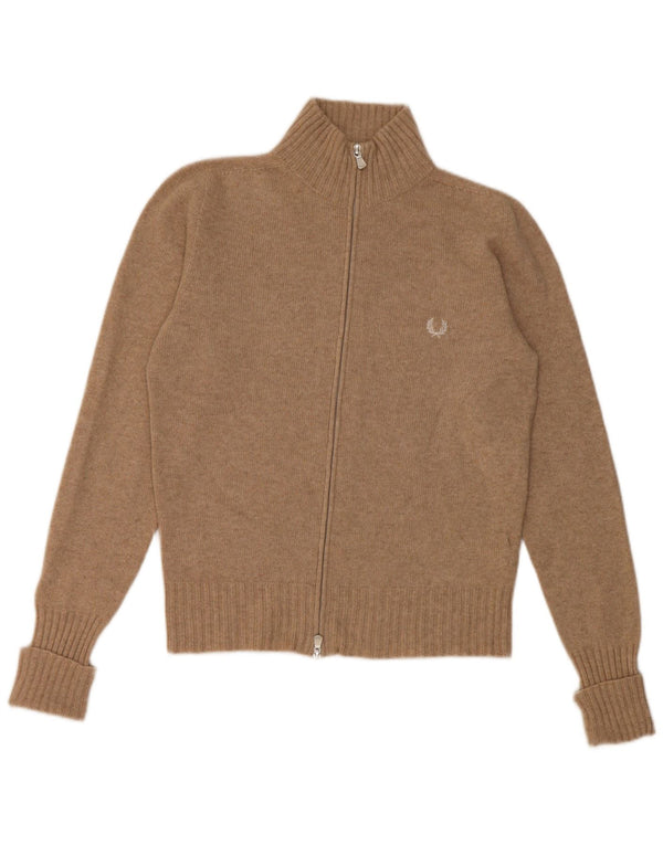 Fred Perry Damen-Cardigan-Pullover UK 14 Large Beige Merinowolle
