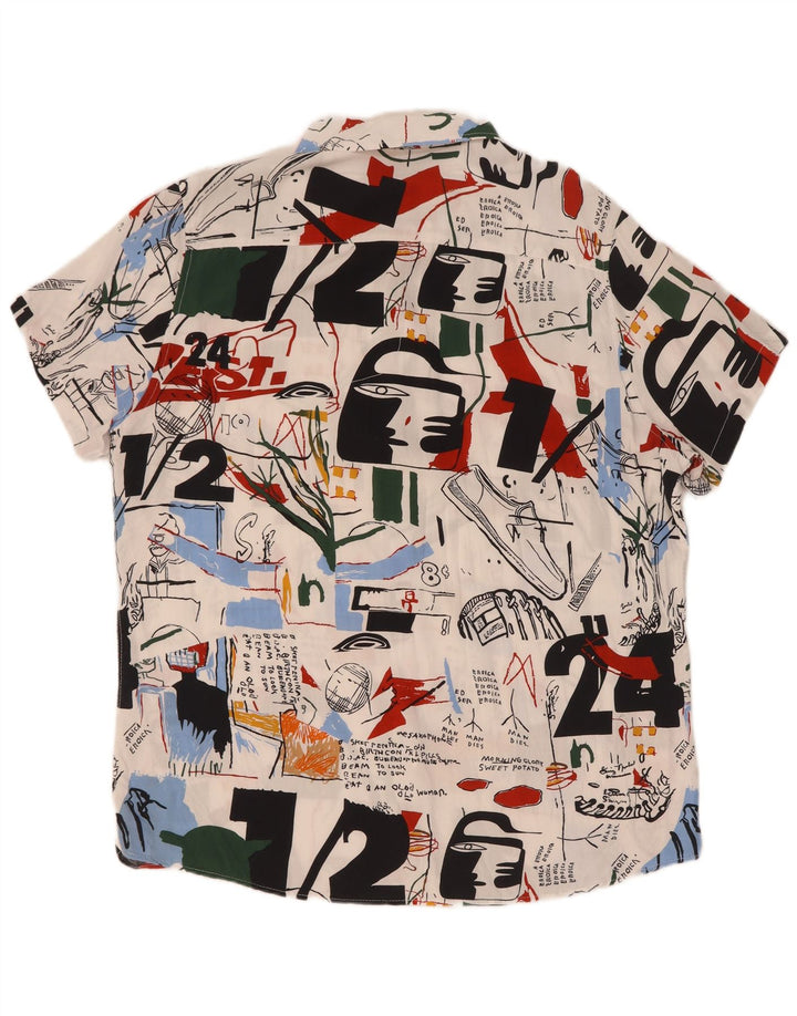 Vintage Herren-Kurzarmshirt mit abstraktem Muster XL, mehrfarbige Viskose