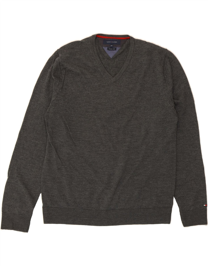 TOMMY HILFIGER Mens V-Neck Jumper Sweater 2XL Grey Wool Vintage Tommy Hilfiger and Second-Hand Tommy Hilfiger from Messina Hembry 