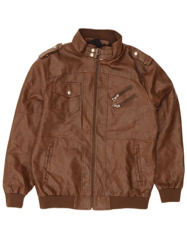 Vintage Herren Militär-Kunstlederjacke UK 38 Mittelbraunes Polyethylen