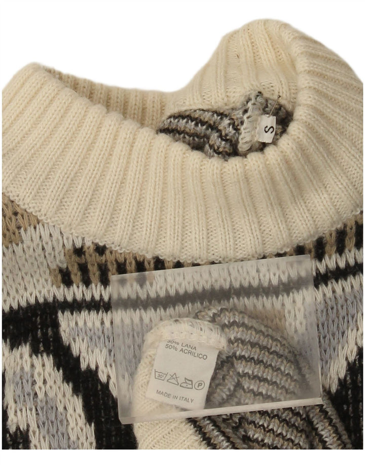 Vintage Herren Mock Neck Pullover Pullover Kleine mehrfarbige geometrische Wolle