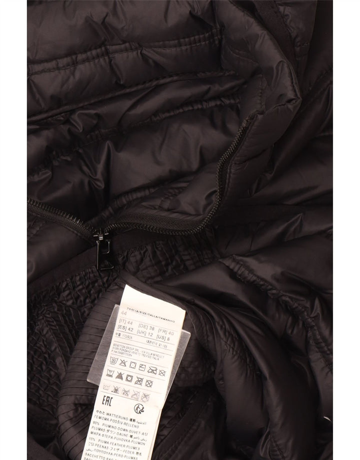 Wattierte Vintage-Damenjacke mit Kapuze, UK 12, mittelgraues Colourblock-Polyamid