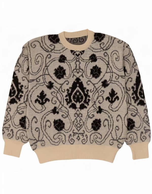 Vintage Herren Pullover mit Rundhalsausschnitt IT 52 Große graue Paisley-Wolle