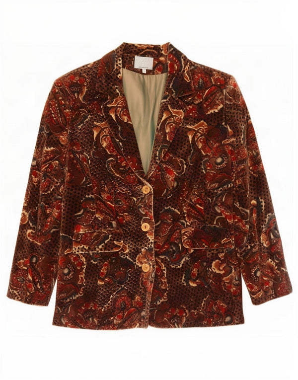 Vintage Damen 3 Knopf Samt Blazer Jacke IT 50 XL Braun Paisley