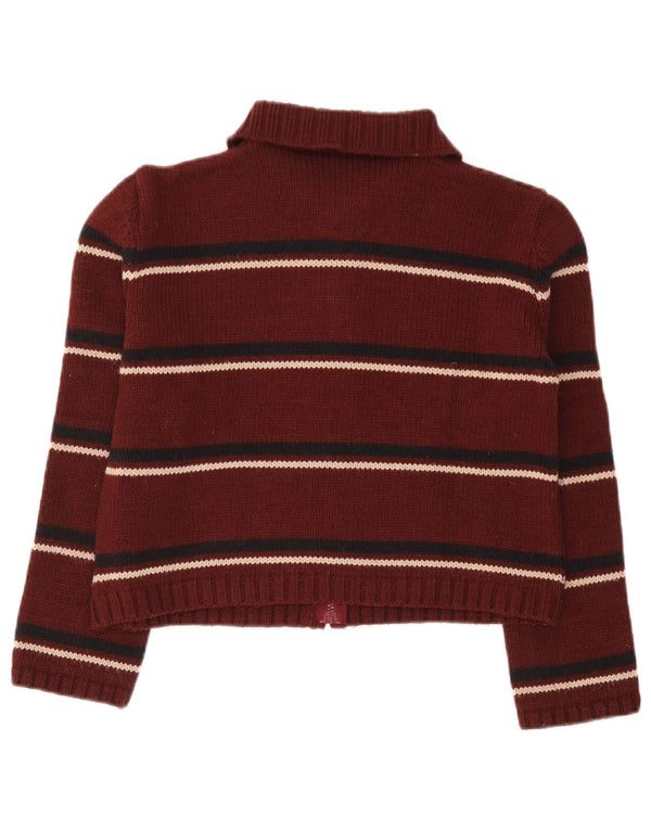 Onyx Damen Crop Cardigan Pullover UK 14 Medium Burgundy Gestreiftes Acryl