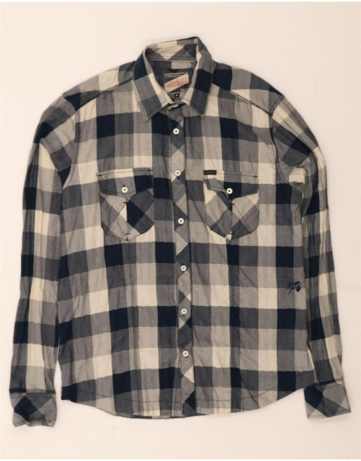 JACK & JONES Mens Flannel Shirt Medium Blue Check Cotton Vintage Jack & Jones and Second-Hand Jack & Jones from Messina Hembry 