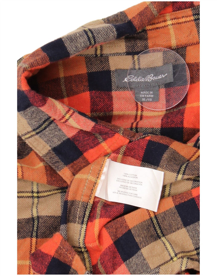 Eddie Bauer Herren Flanellhemd XL Orange kariert Baumwolle