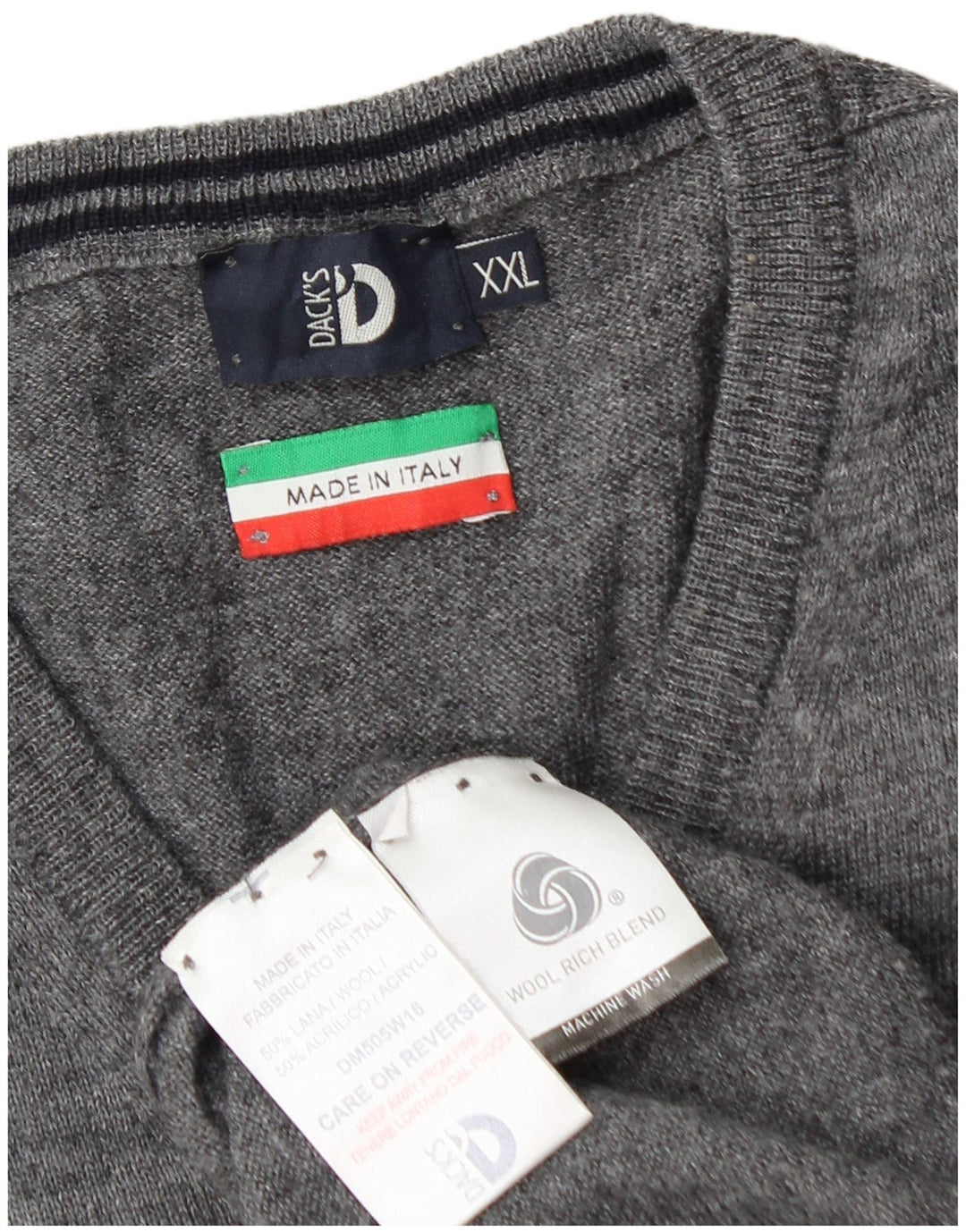 Dack's Herren-Pullover mit V-Ausschnitt, 2XL, graue Wolle