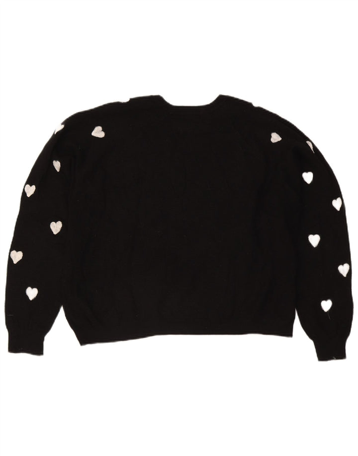 Topshop Damen-Pullover mit abstraktem Muster und U-Boot-Ausschnitt, Gr. 42, Größe L, Schwarz